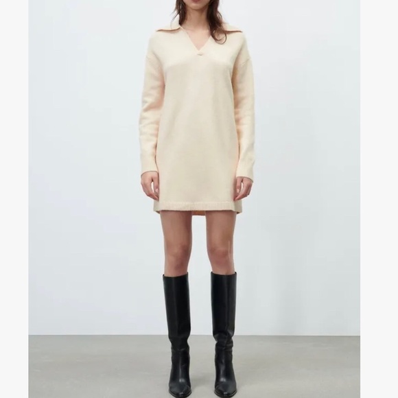 NWT ZARA CREAM POLO COLLAR KNIT DRESS (3653) - Picture 9 of 12